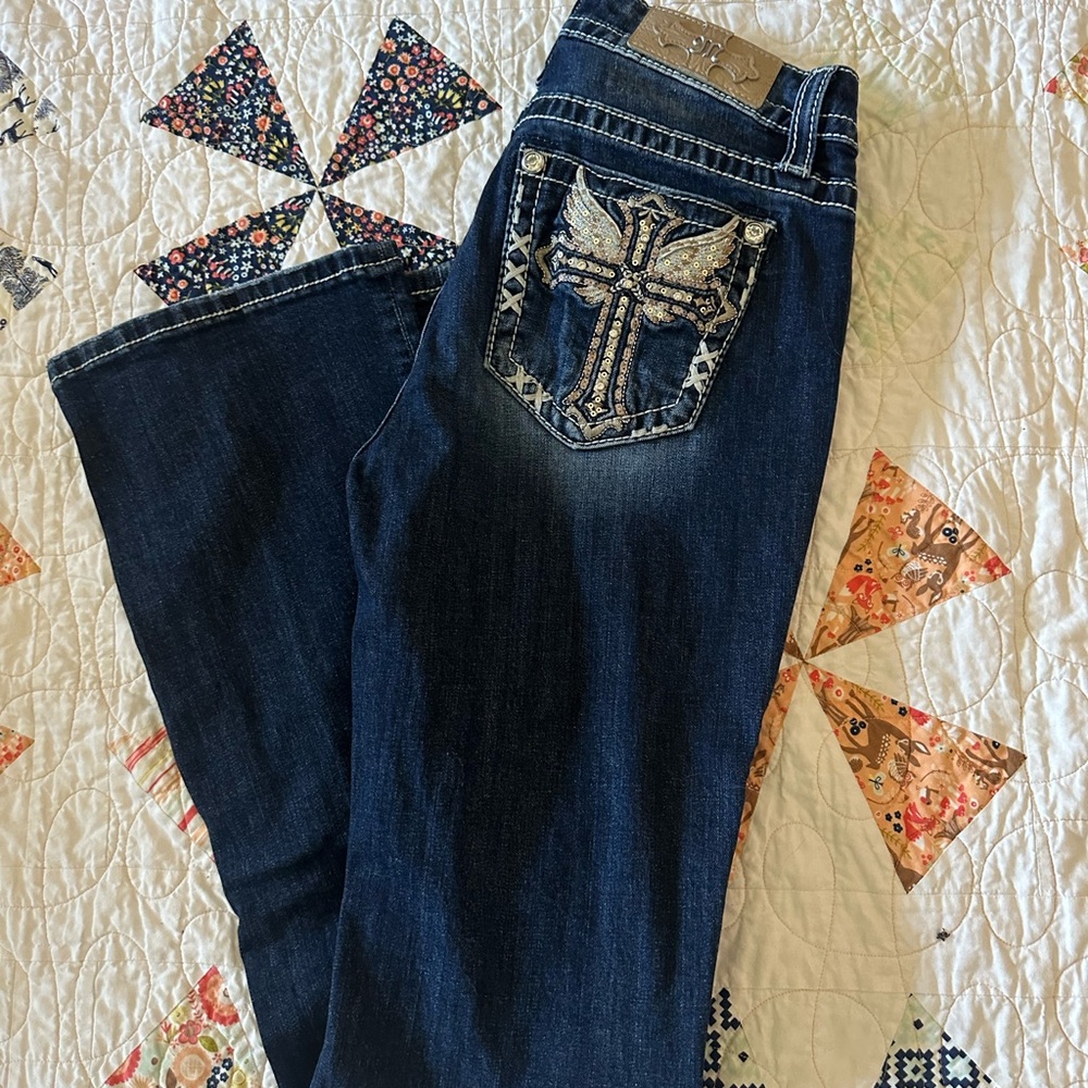 Miss Me Blue Boot Cut Jeans with Embellished Back
